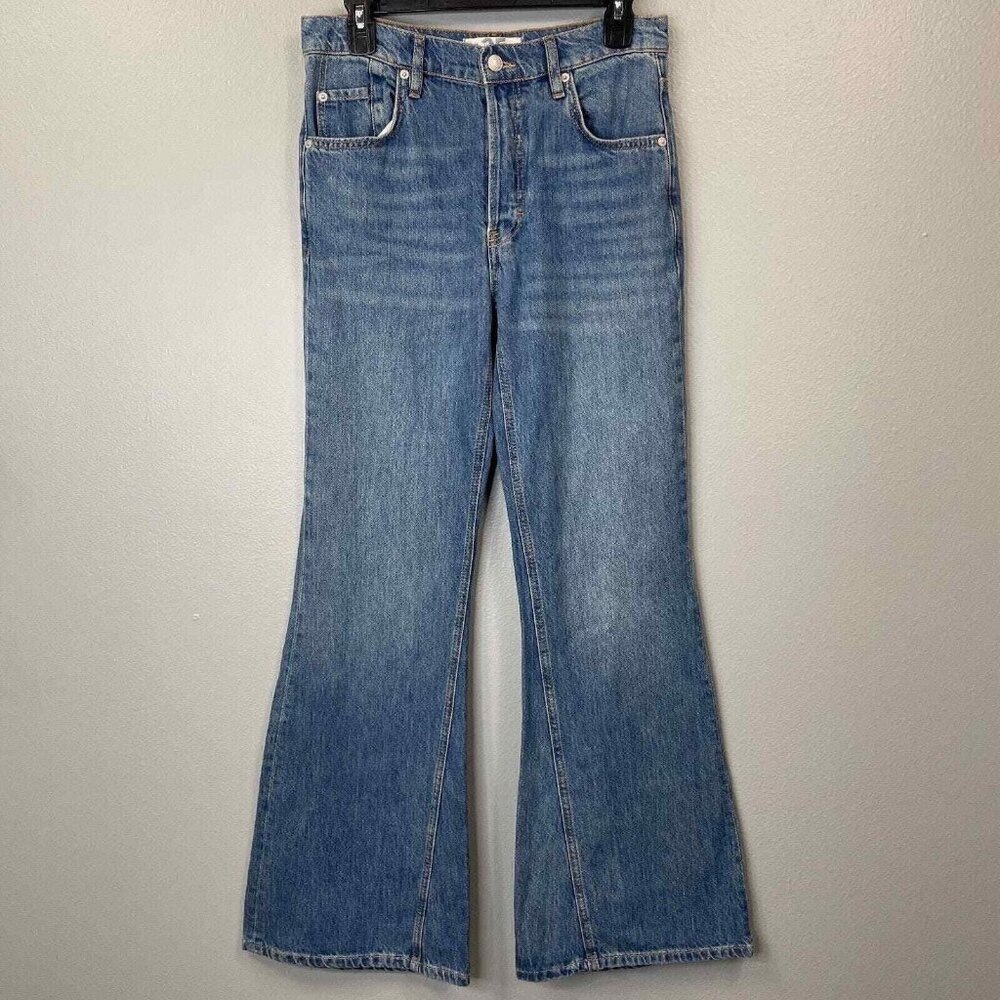Free People New Dawn Flare Jeans Womens 25 Blue Denim High Rise Button Fly - Picture 1 of 15
